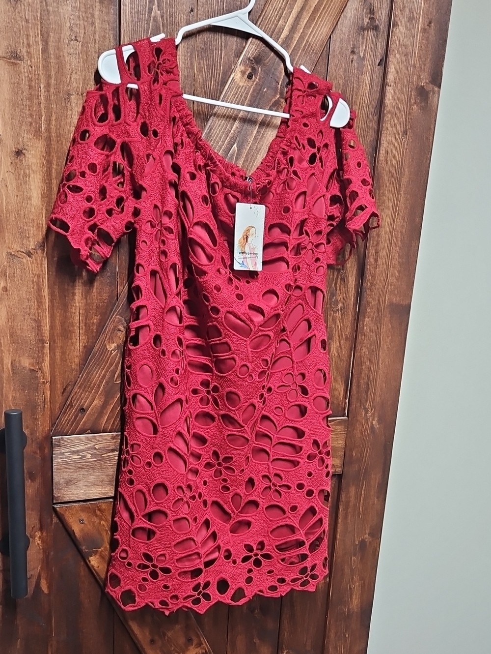 Red Crochet Cutout Mini Dress with Short Sleeves
